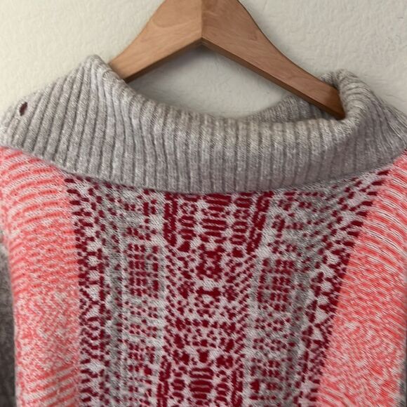 Caslon Jacquard Button Cowl Neck Sweater-Knit Poncho Red Salmon Gray Siz… - Picture 15 of 17